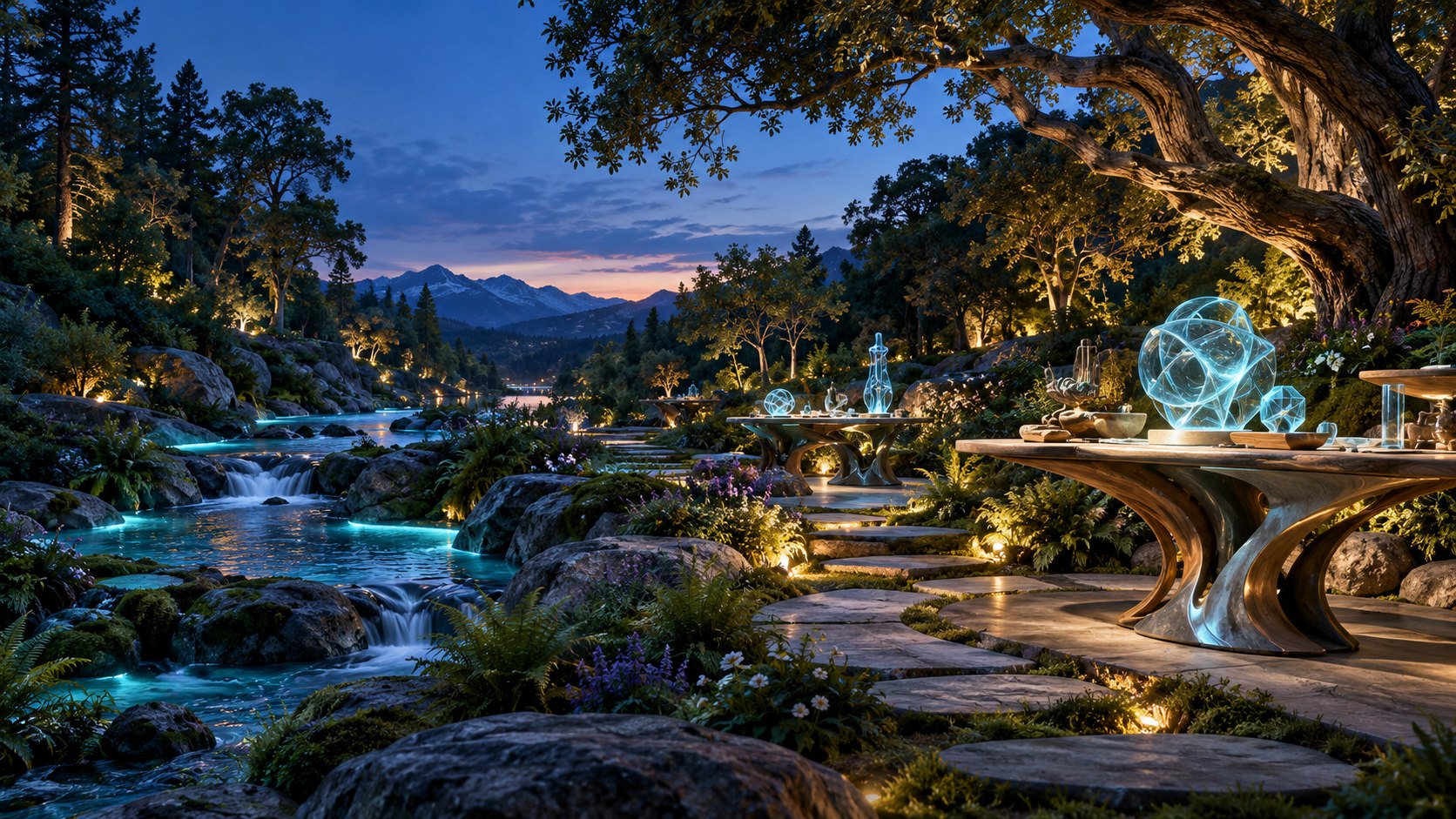 Conceptual outdoor technology setting integrated into nature